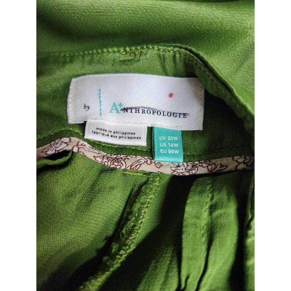 Anthropologie Diandra Green Satin Pleated Joggers Size 16. B-3 - Picture 11 of 11